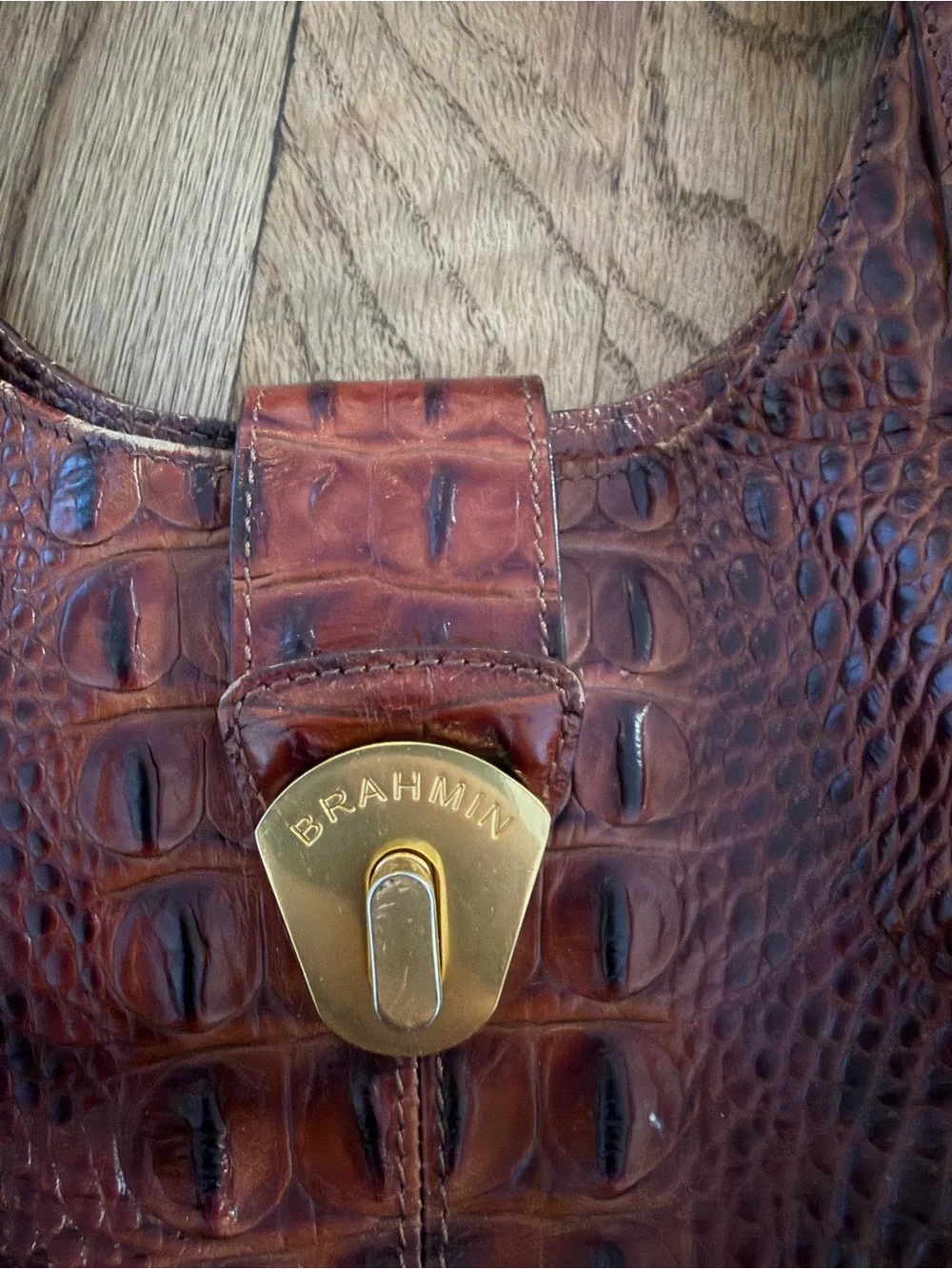 Brahmin Crocodile Embossed Leather Satchel Handbag